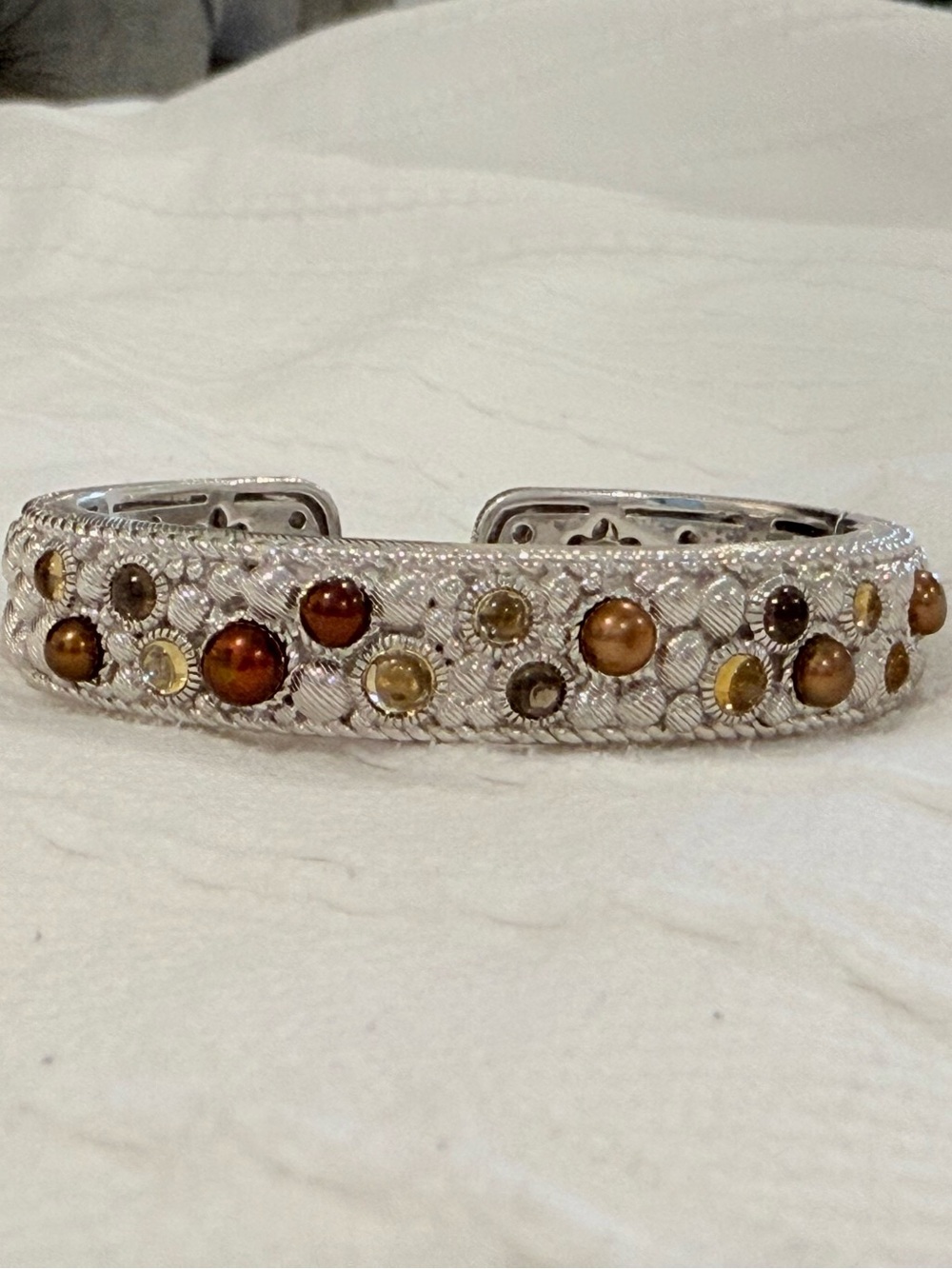 Judith Ripka Pearl, Topaz, Sterling Silver Hinged Cuff Bracelet
